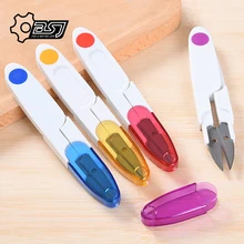 

1Pcs Yarn Shear Plastic Handle Safety Cover Sewing Scissors Thread Embroidery Cutter Portable Cutter Mini Spring U Shape