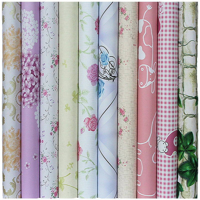 

children Korean PVC Wallpaper Self Adhesive Waterproof baby Wall Sticker Creeper Bedroom Warm European small Flowers10m*45cm