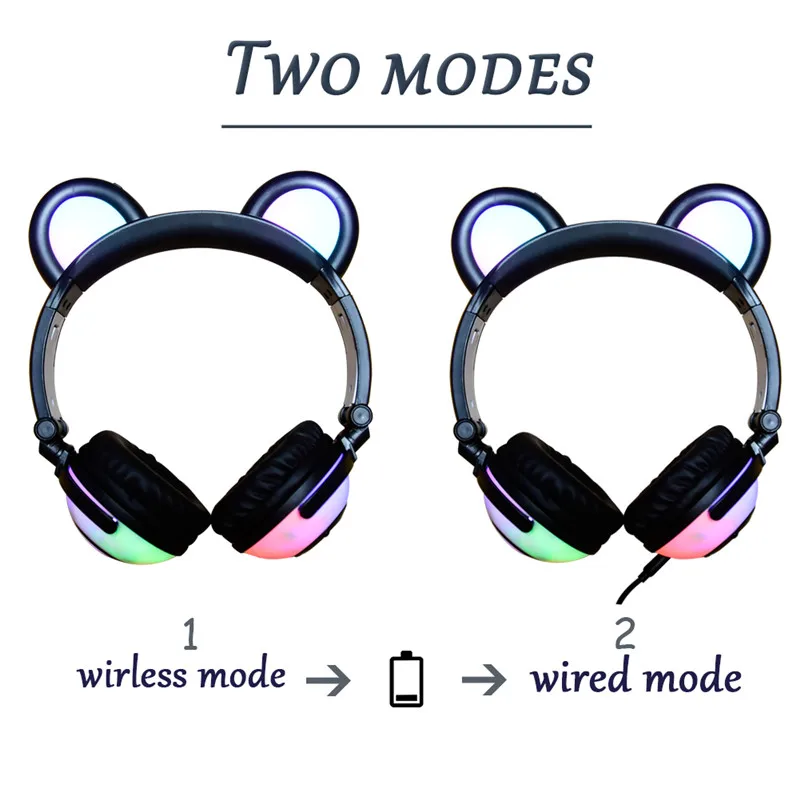 Bluetooth наушники Беспроводные для детей LIMSON Bear Ear Heads LED Light Мигающий 3 5 мм штекерный