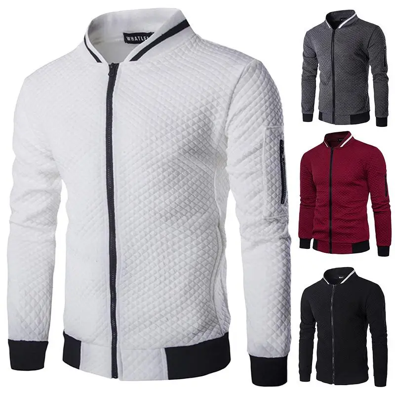New men's jacket zipper stand collar sweater coat male jacket plaid cardigan New men's jacket zipper stand collar sweater coat male jacket plaid cardigan