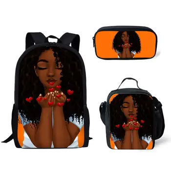 

Backpack Set Black Art African Girls Design 3 Pcs with Satchel Bag Children Back Pack School for Boy and Girl