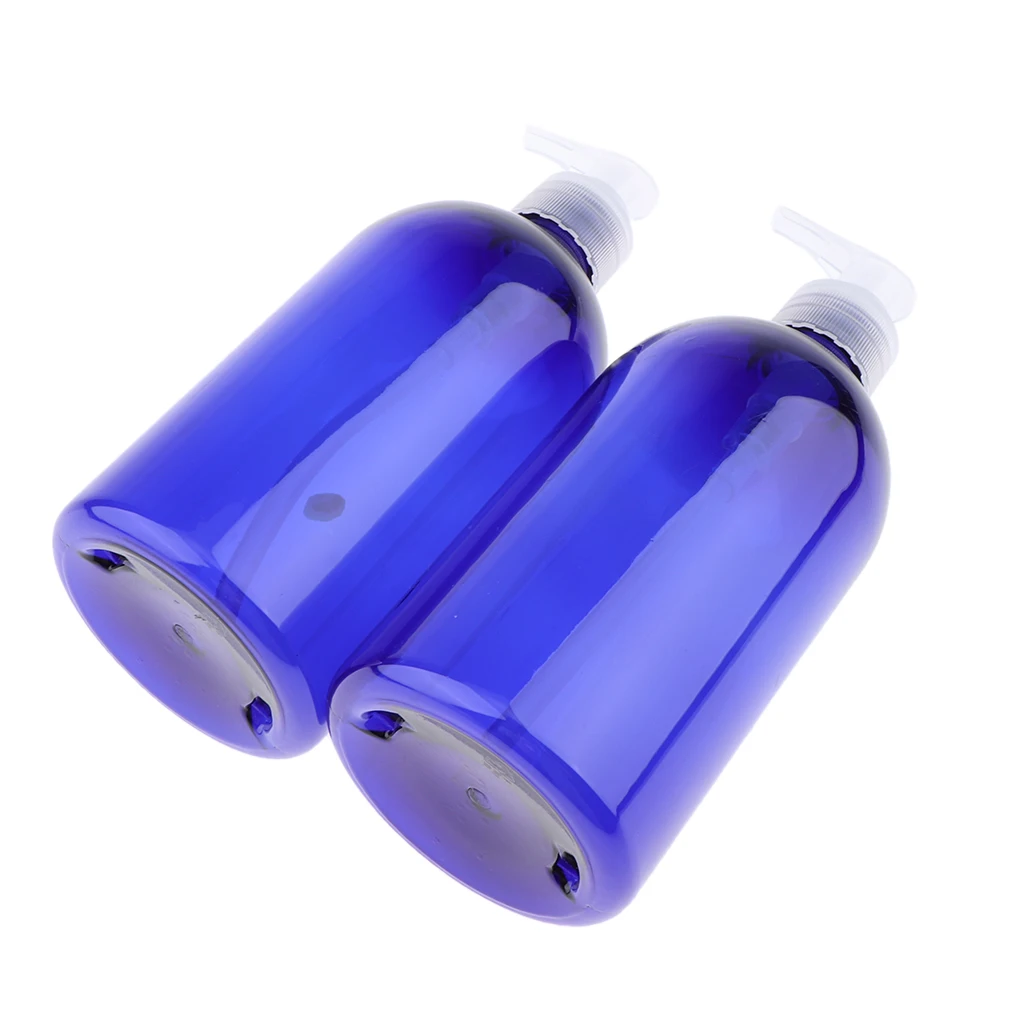 2x BPA-Free Containers for Shampoo, Lotions, Liquid Body Soap, Creams, Aromatherapy (17 ounce, Amber Blue)