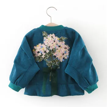 

Autumn Baby Girls Corduroy Embroidery Floral Jackets Children's Cardigans Kids Zipper Outerwear Coats casaco