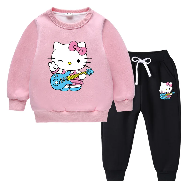 thumbnail image 1 of Conjunto de suéter de ropa para niños de Hello Kitty nuevo para niñas más terciopelo grueso cálido invierno Casual deportes conjunto de manga larga para niños, 1 of 5
