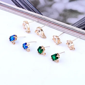 

4pcs Vintage Green Crystal Earring Base Findings Eardrop Charms Accessory Geometric With Hole Dangle Earring Ear Jewelry Make