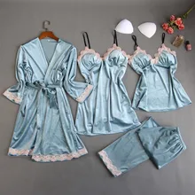 Новое сексуальное кружевное кимоно, женское бархатное мягкое платье для сна с длинным рукавом, банное платье на подтяжках, 4 шт., набор халатов, зимняя теплая домашняя одежда