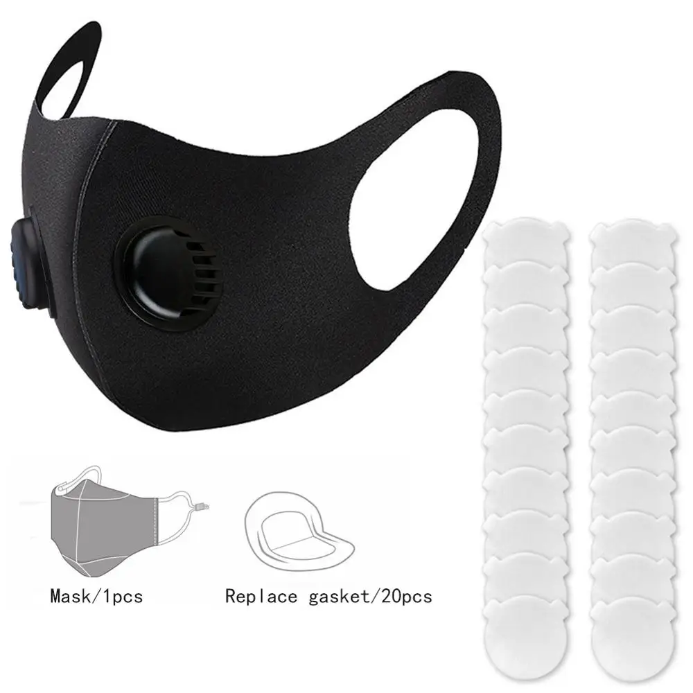 

1pcs Mask With 20pcs Gasket Washable Dustproof Mouth Mask Adult 3-Layer Anti-Fog Haze Dust Face Mask With 2pcs Breathable Valves