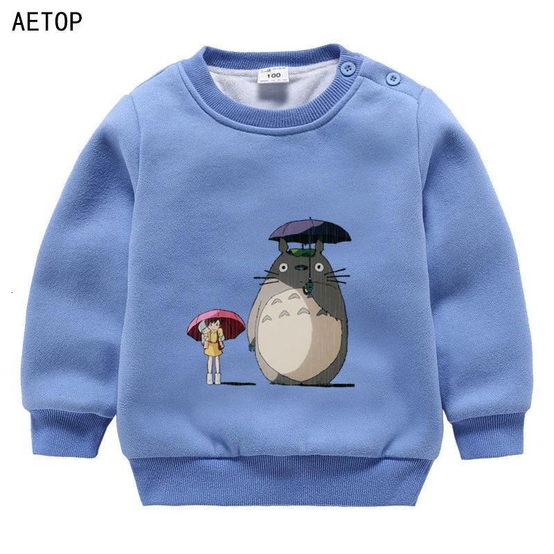 ; зимние Бархатные фильм Толстовка totoro для мальчиков и девочек, забавные цветные детские с О-образным вырезом для шеи, детские топы с рисунками из мультфильмов для малышей