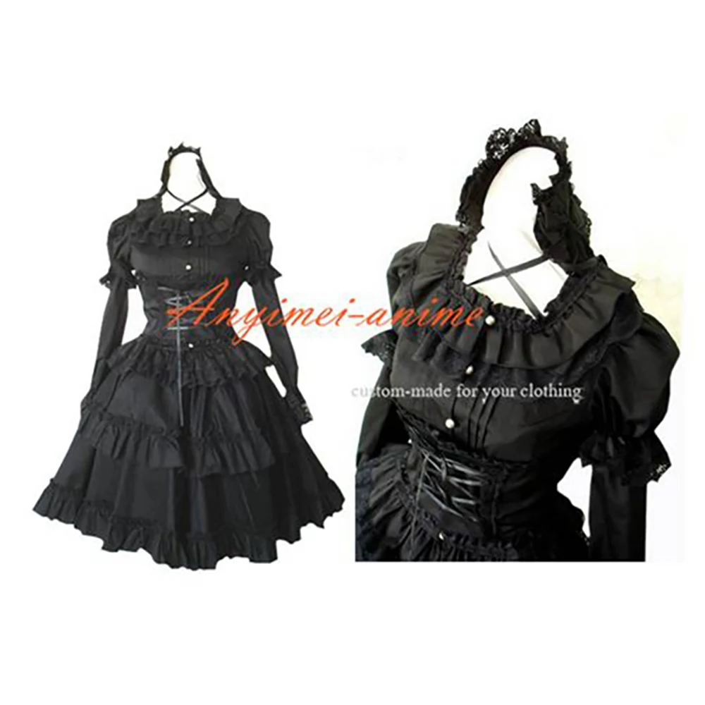 

fondcosplay Sissy Maid Gothic Lolita Punk Fashion black cotton Dress Cosplay Costume CD/TV[CK918]