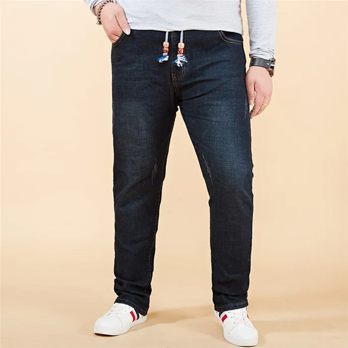 Men's Jeans Black Blue Medium Stretch Denim Men Pocket Print Size 30 32 34 36 38 40 42 44 46 48 Pants Trousers 092 | Мужская одежда