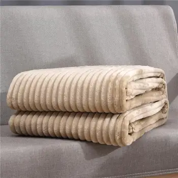 

50 Soft Fluffy Striped Flannel Blankets For Beds Solid Coral Fleece Throw Winter Bed Linen Sofa Cover Bedspread Blankets