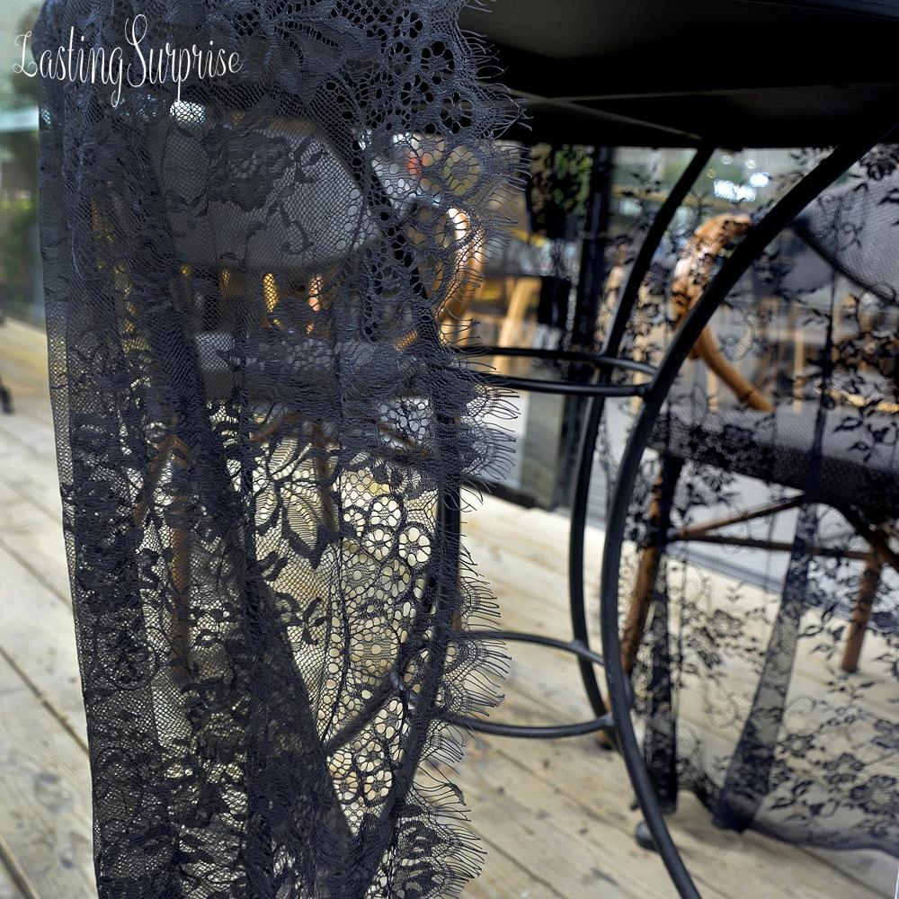 Black Wedding Floral Lace Table Runner Table Cloth Chair Sash Banquet Wedding Party Table Decoration Home Textile 75*300cm