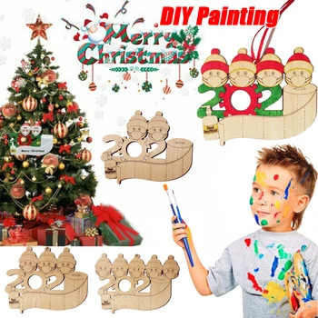 

2020 Mask Snowman DIY Painting Christmas Tree Hanging Pendant Family Christmas Ornament Home Decor