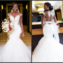 Африканские свадебные платья Русалка Воротник Sheer Jewel чистый белый тюль желинликер на заказ Высокое качество красивый свадебный