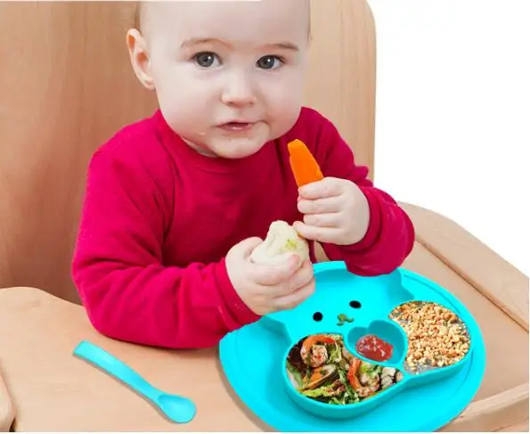 Sallybaby FDA Пищевая силиконовая тарелка фракционная детская миска для еды WIith силиконовая детская ложка