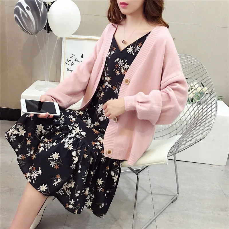 

Autumn & Winter 2019 New Style Korean-style V-neck College Laziness-Style Knitted Cardigan Women's Loose-Fit Short Sweater Coat