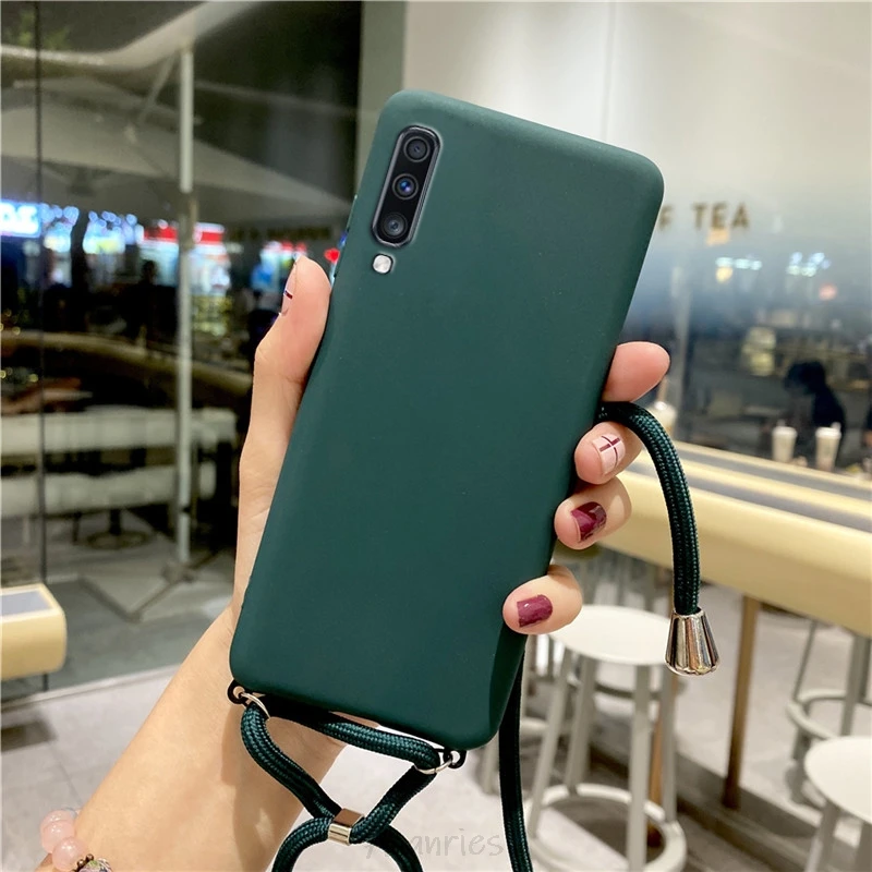 samsung silicone candy color silicone strap lanyards case on for Samsung Galaxy A70 A50 A50S A30S A40 A30 A20E A20 A10 A20S A10S A10E matte cover cute samsung cases