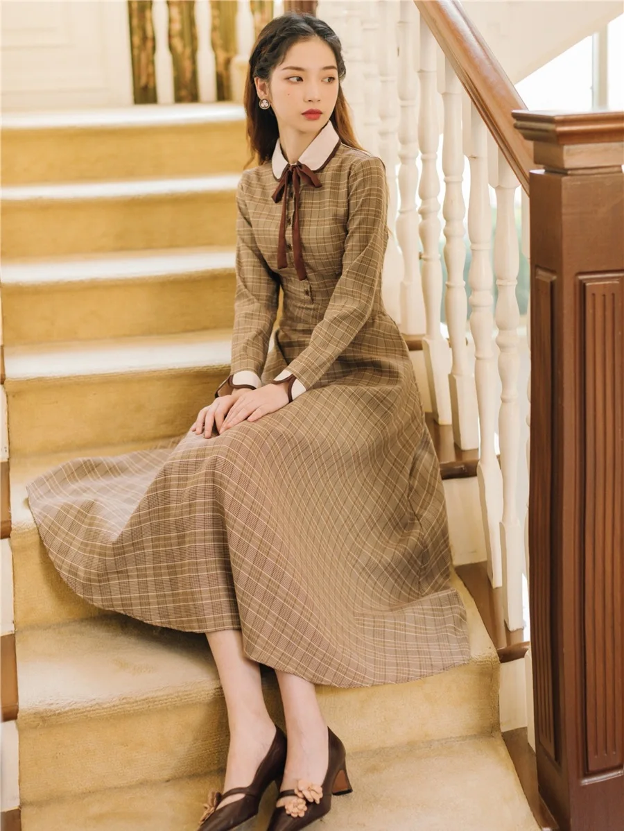 

2019 new fashion women's clothing Vintage plaid dress dresses dress women