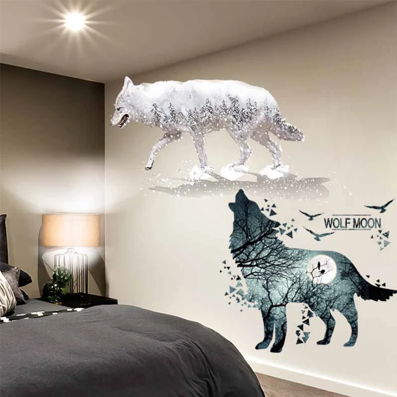 

[SHIJUEHEZI] Horrific Wolf Birds Wall Sticker PVC Material DIY Animals Mural Decor for House Living Room Bedroom Decoration