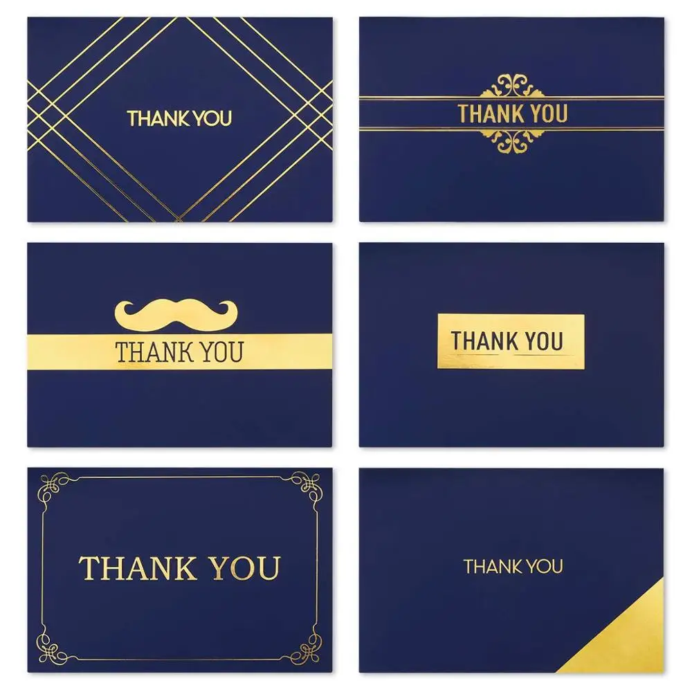 

120 Thank You Cards Bulk - Thank You Notes Boxed, Navy Blue & Gold Emblishment - Blank Note Cards with Envelopes