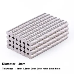 20pcs Φ 4mm Round Neodymium Magnets Mini Magnet Disc Thickness 1/1.5/2/3/4/5/6mm Rare Earth Strong Permanent Magnet N35