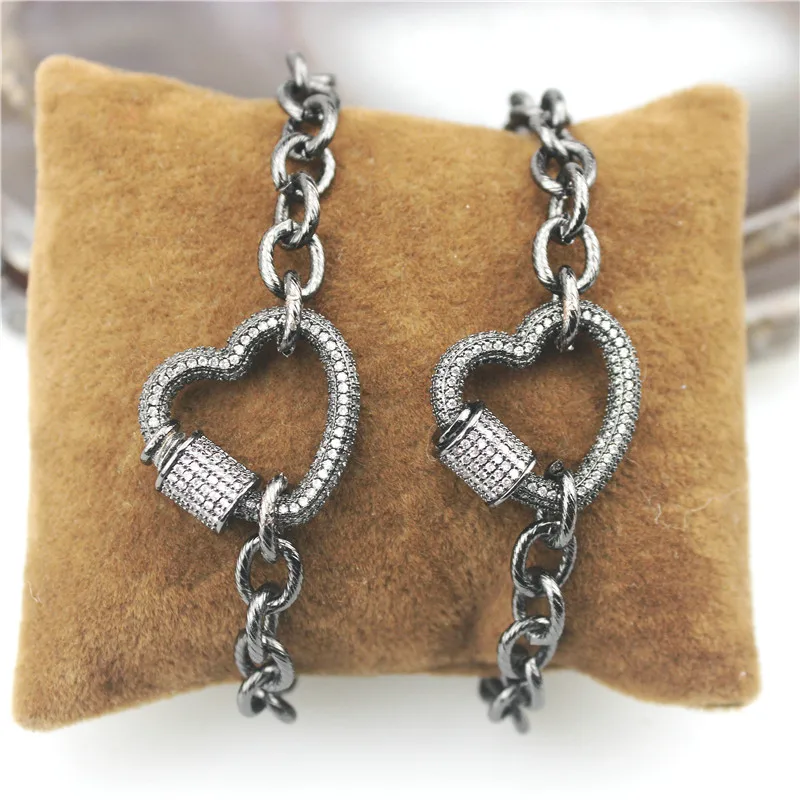 7,5 дюйма, 2 шт./лот, дизайн, бронзовая застежка, cz браслет, застежка в виде сердца, Популярные Четки, браслет-цепочка, дешево, опт