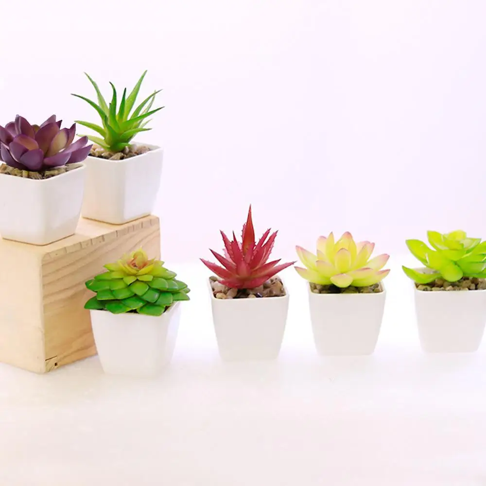 Artificial Plants with Pot Simulation Succulents Mini Bonsai Potted Placed Green Fake Office Table Garden Decoration | Дом и сад