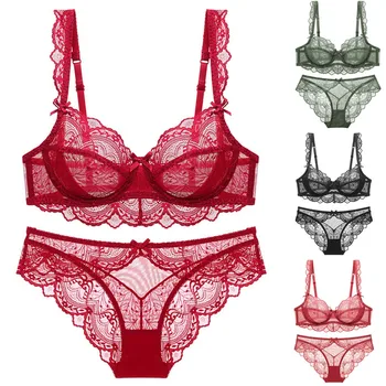 

KANCOOLD Sexy Thong lady push up bra set Lace hollow out bralette underwear panty set intimates Black Red Women bra brief set
