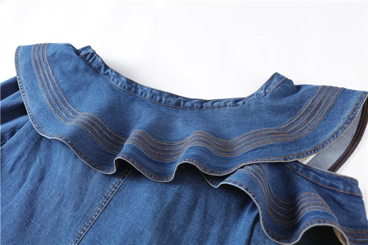 Пикантная женская джинсовая рубашка Осенняя блузка с длинными рукавами и воротником и оборками модная синяя джинсовая блузка женские топы