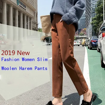 

RICORIT Women Elastic Woolen Pant Female Plus Size Casual Trousers Harem Wool Ankle-Length Pants