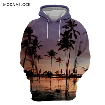 

MODAVELOCE Sunrise Palm Hoodie Polyester With Wool Deep Purple Hoodie Anime's Men's Sweatshirt For 2019