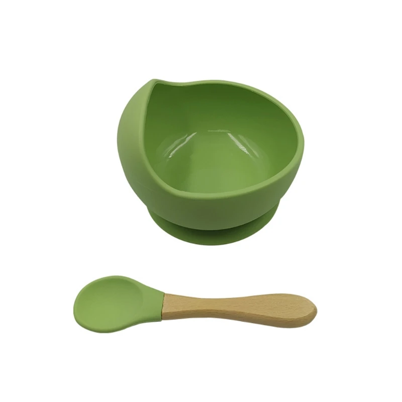 

2 Pcs Silicone Waterproof Baby Suction Cup Base Bowl Training Spoon Set A2UB