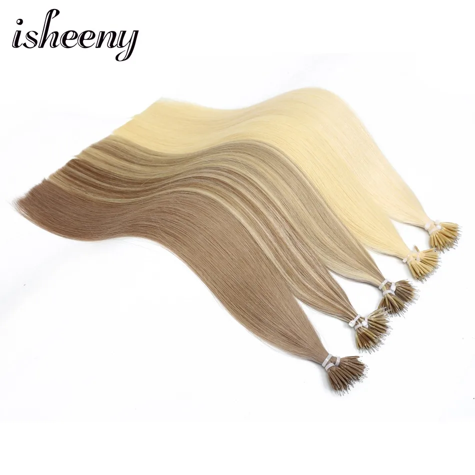Isheeny 1" 18" 2" волосы Remy для наращивания с микро-бусинами в нано кольцах человеческие волосы прямые 9 цветов блонд европейские волосы