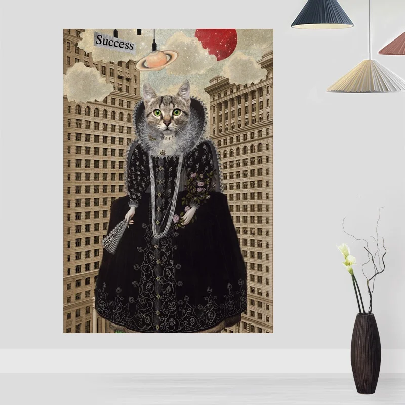 Affiche D Art Nordique Retro Avec Chat Perdu Dans La Ville Toile Imprimee Decor Mural Pour La Maison Sans Cadre Aliexpress