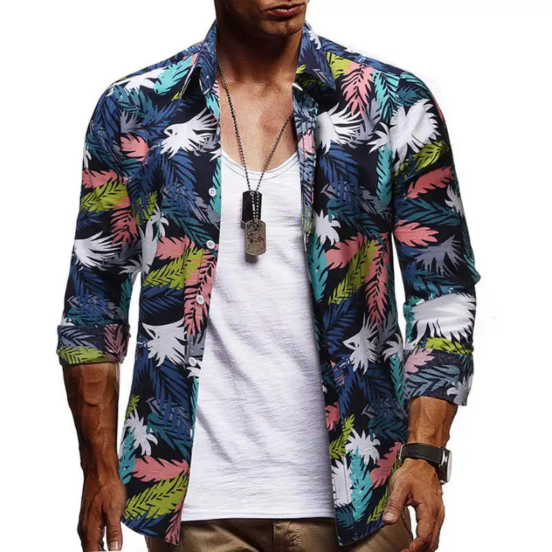 Мужские рубашки весенние мужские повседневные Camisa Masculina с принтом насекомых облегающие Гавайские рубашки с длинными рукавами