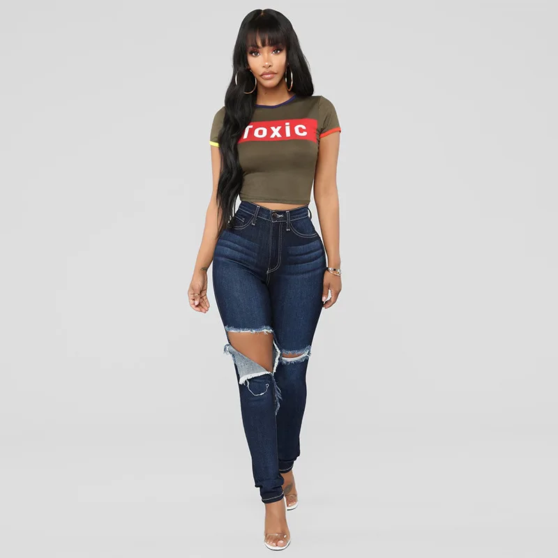 

2019 Autumn Retro Fashion Women New Classic Slim Jeans High Elasticity Stretch Skinny Ripped Hole Denim Pencil Pants