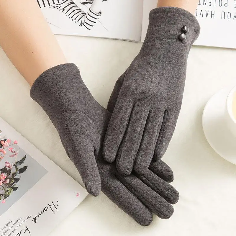 MISSKY женские перчатки сплошной цвет теплая одежда пушистая ручная крышка Холодостойкие спортивные перчатки для верховой езды с сенсорным экраном женские аксессуары - Цвет: grey