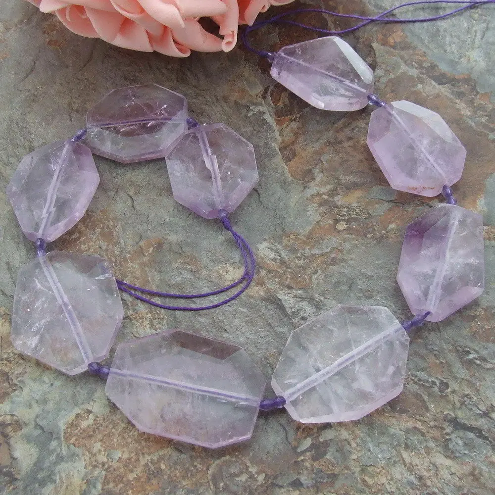 

8SE11045 29x39mm Natural A1methyst Slice Faceted Gems stone Beads 15" Strands