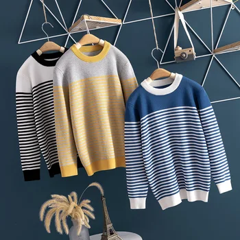 

New Boys Sweaters 3-13 Years Old Children's Clothing Spring and Autumn Boy Korean Striped Sweater Winter Bottoming Clothes