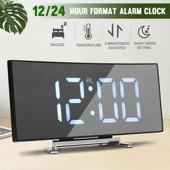 

Alarm Clock LED Mirror Display Digital Temperature Snooze Table USB Charging 12/24 Hours Format Selection 5 Function Button