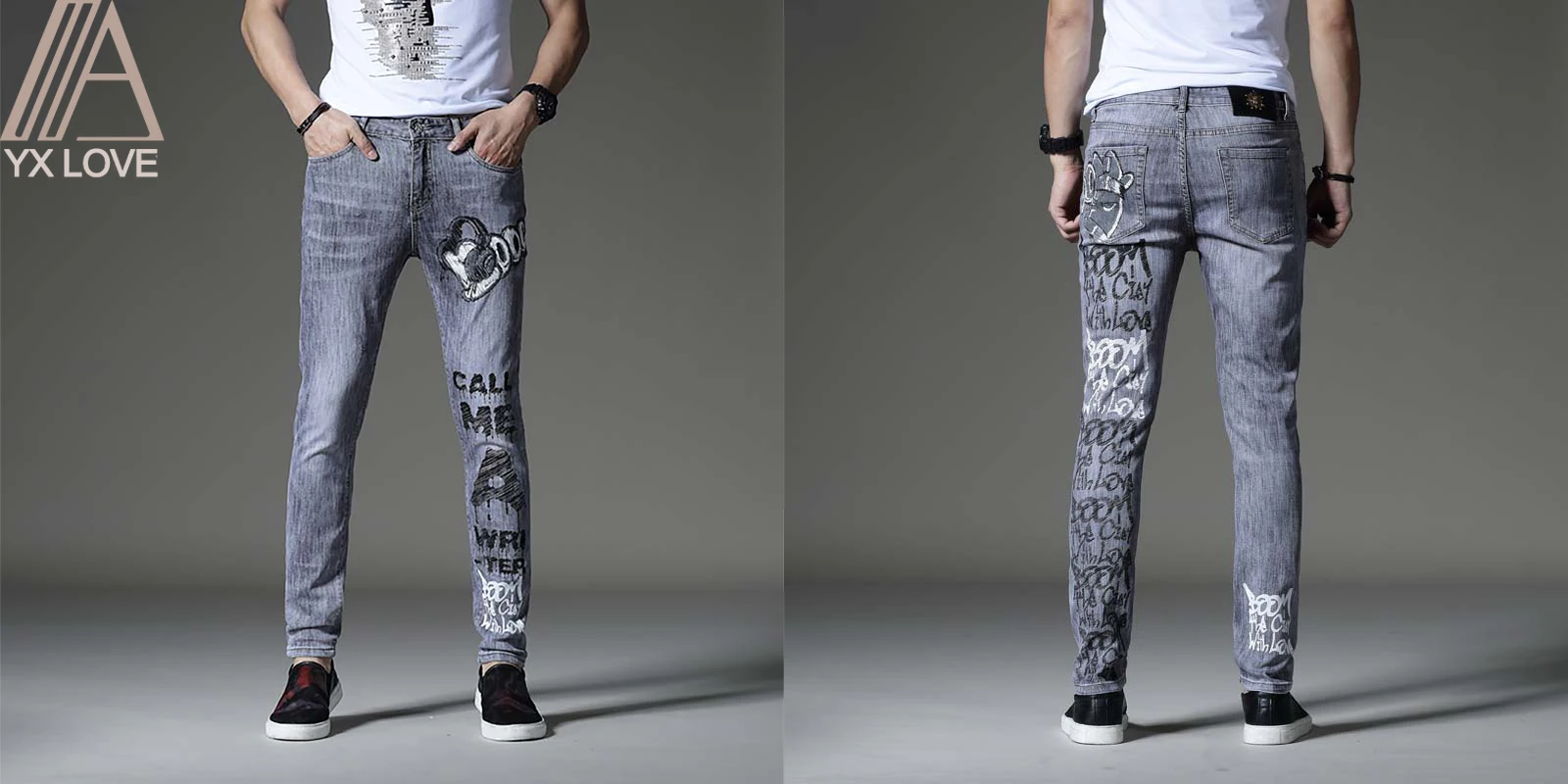 

2020 New Men Jeans Embroidery Fantastic Patterns Quality Brand Slim Elastic Comfortable Hiphop Pants Multiple Styles Trousers