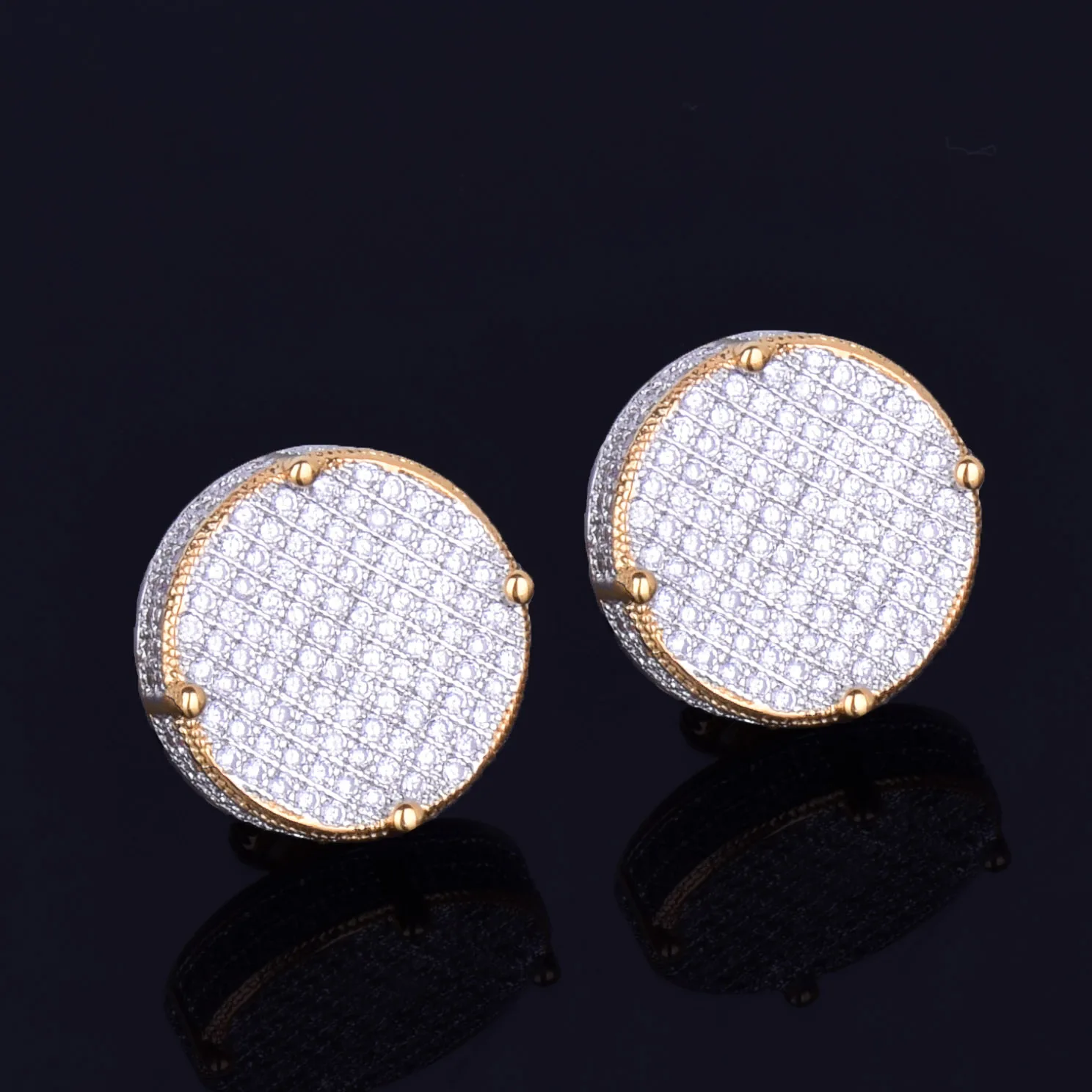 14MM Gold Color Big Round Stud Earring AAAA Cubic Zircon Screw Back Men's Earrings Fashion Hip Hop Jewelry 5