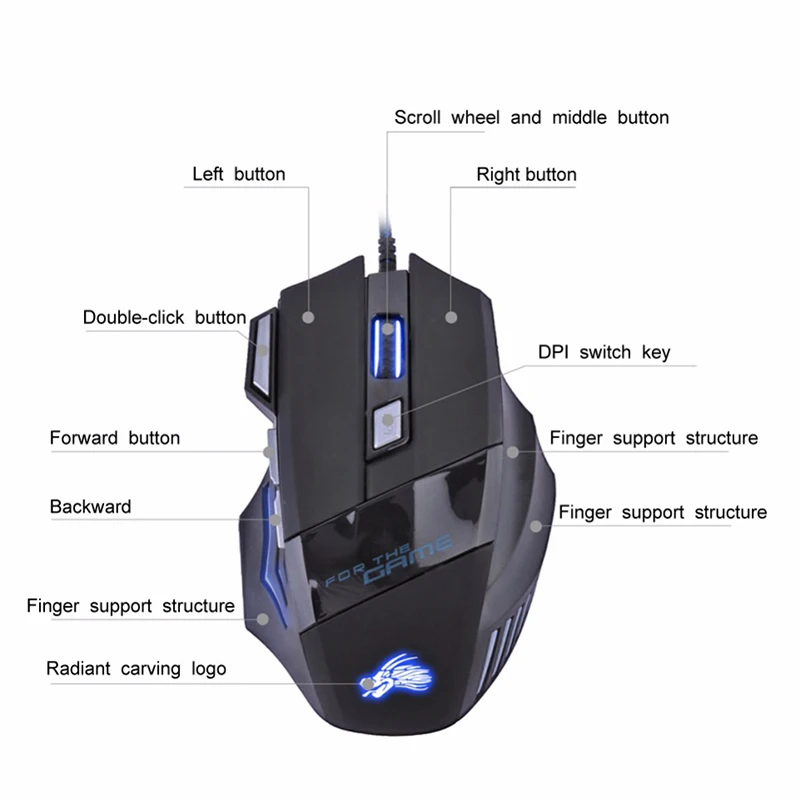 Новинка игровая проводная мышь H7 7 кнопок 5500 DPI Esports RGB подсветка бесшумная
