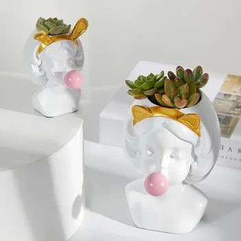 

Cute Girl Blowing Bubbles Succulent Planters Vinyl Flower Pot Nordic Vase for Home Tabletop Decor Various Styles Flowerpot