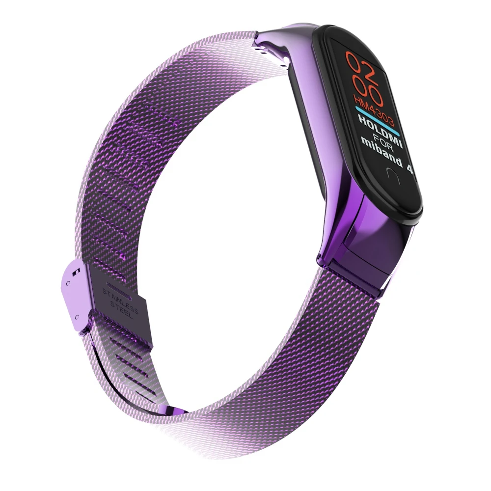 Purple Stainless Steel Strap For XiaoMi Mi Band 4 Metal Straps Mi Band 3 Wrist Strap Miband 3 4 Replaceable Smart watch Belt Bracelet - Цвет: Purple