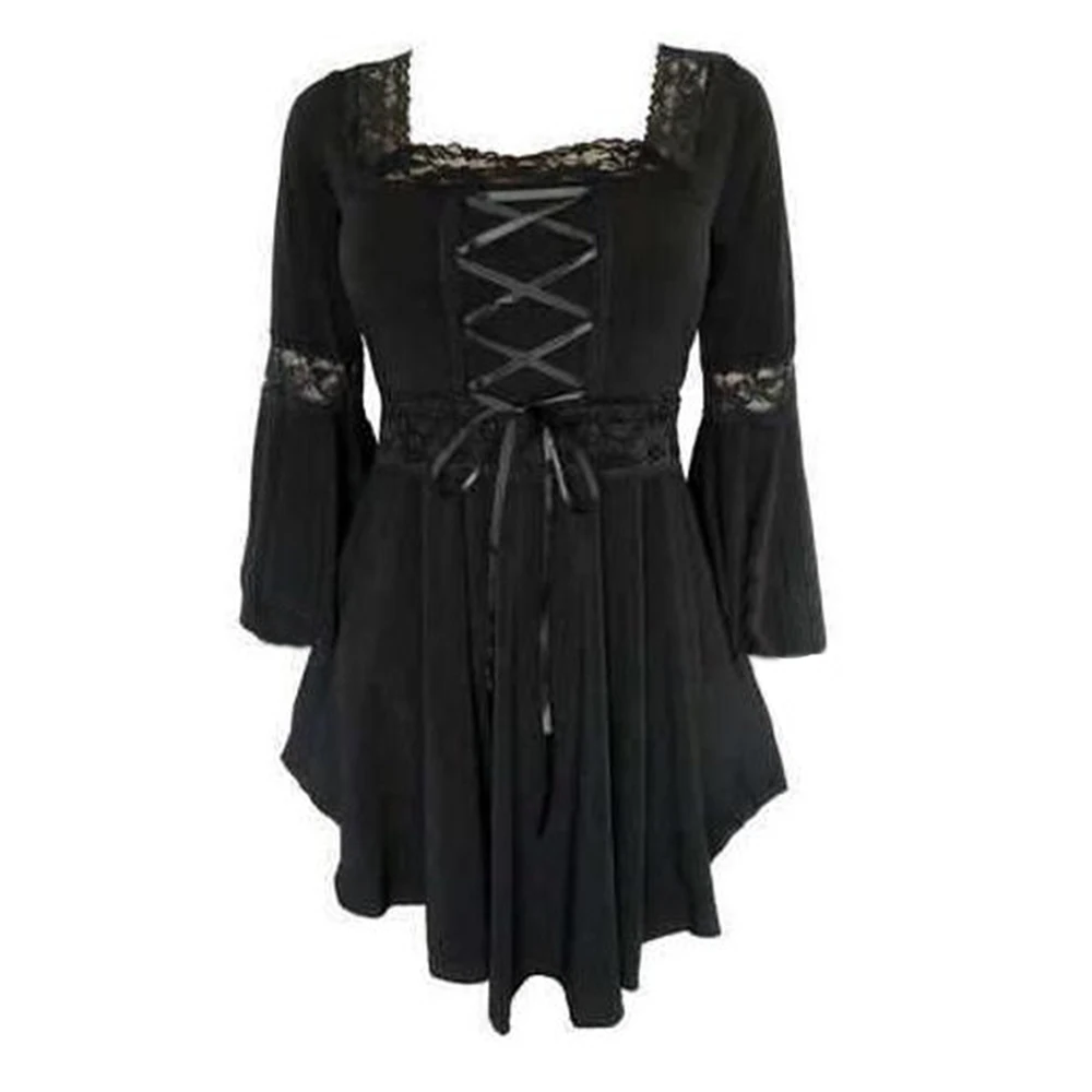 Весенняя Готическая футболка Женская Сексуальная кружевная черная модная