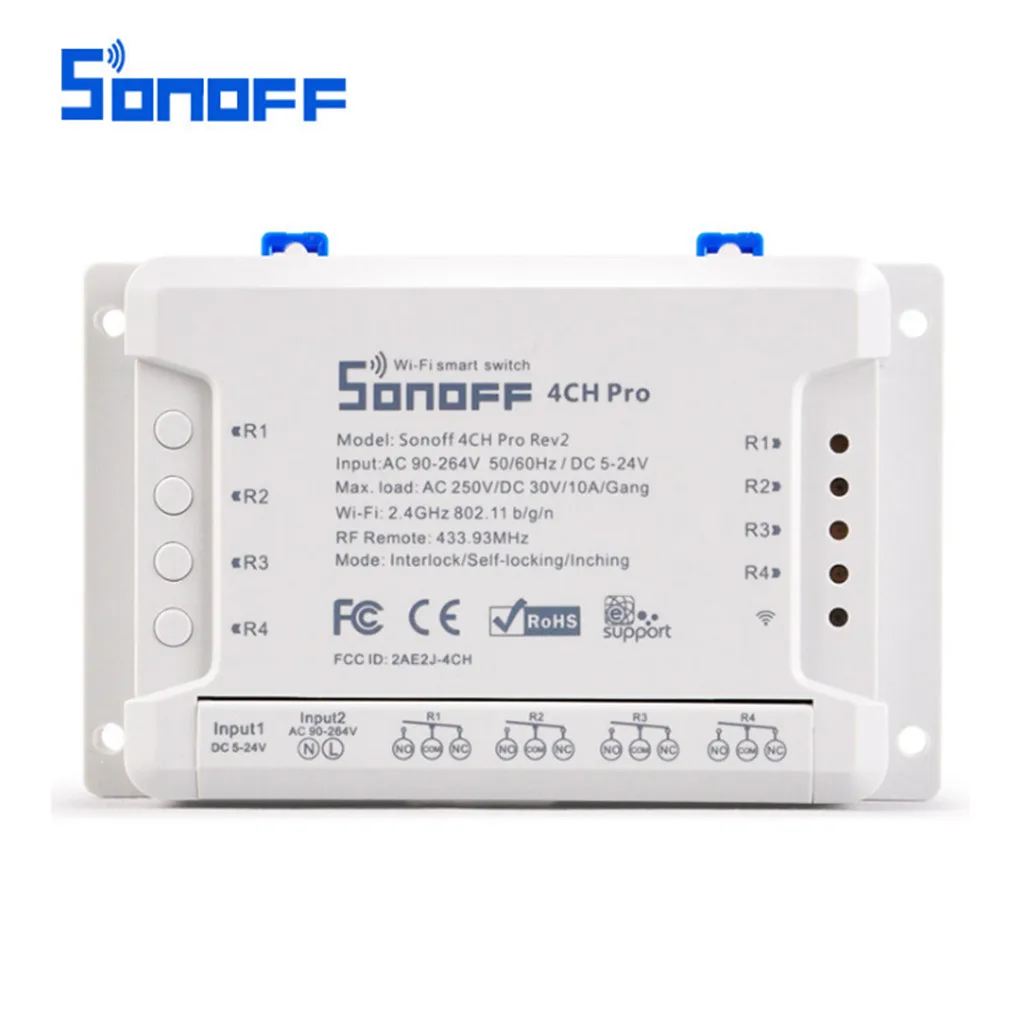 SONOFF 4CH Pro R2 WiFI переключатель беспроводной смарт-коммутатор 433 МГц РЧ пульт дистанционного управления для Google Home Amazon Alexa переключатель Wifi