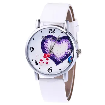 

Heart Decorate Women Quartz Watches Purple Heart Female Slim PU Leather Strap Round Dial for Ladies Analog Wrist Watch Bracelet