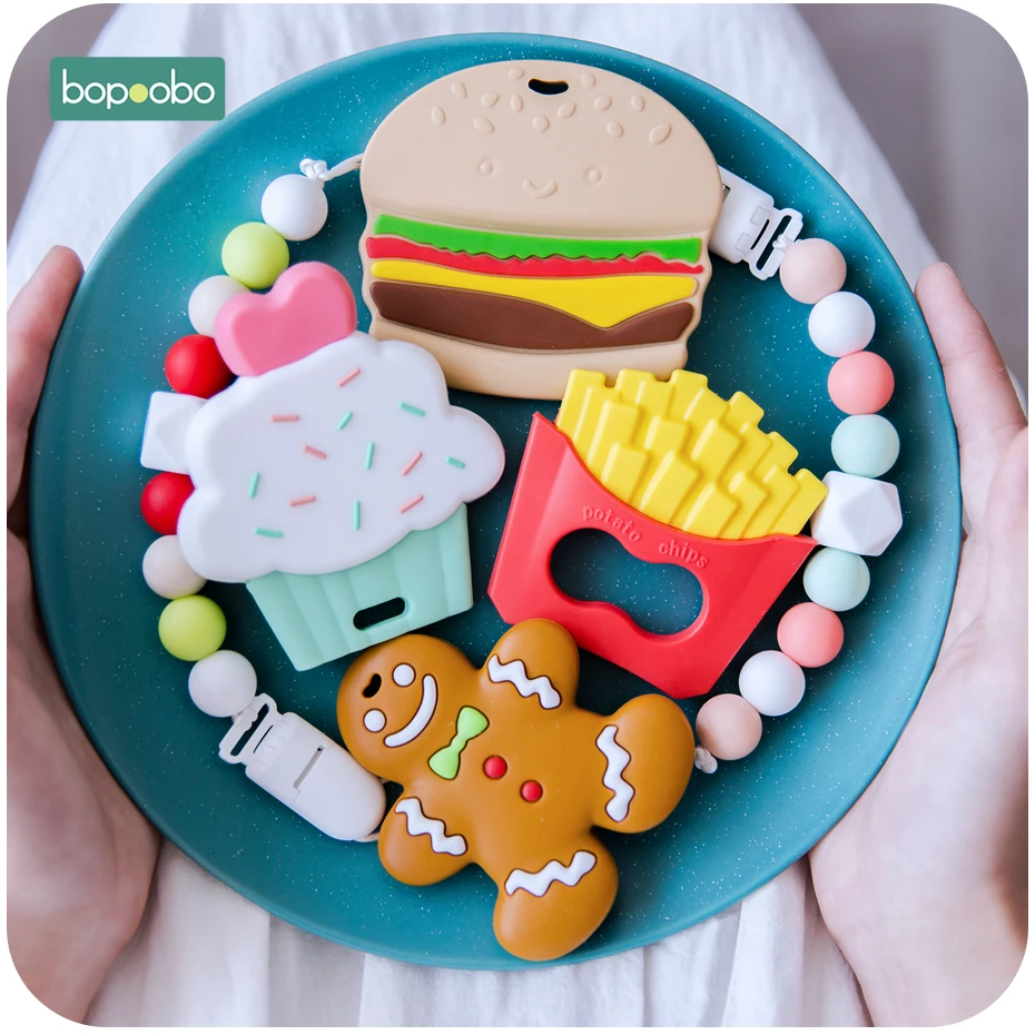 

Bopoobo 1pc Baby Teethers Food Grade Silicone Hamburger Set Teether Toys For Diy Handmade Bpa Free Pendant Pacifier Chain Clips