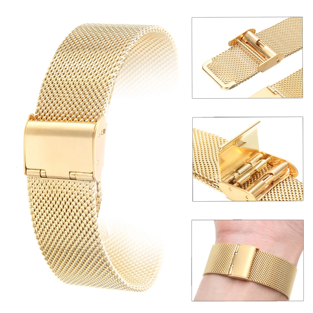 12mm/14mm/16mm/18mm/20mm/22mm/24mm Stainless Steel Watch Strap Straight End Bracelet Mesh Buckle Watch Band 4 Colors Shellhard
